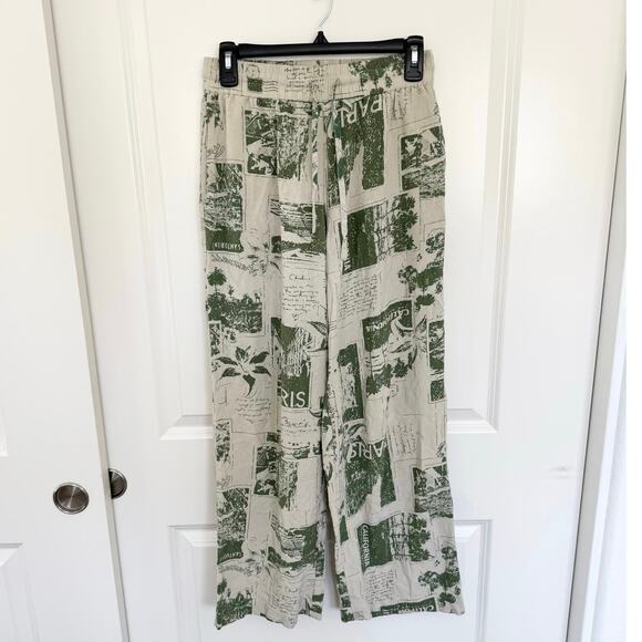 Urban Outfitters Carmen Pull On City Pant Paris Patchwork Cream Green Small - Picture 2 of 6